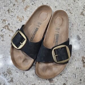Birkenstock Arizona Black Suede Leather Big Buckle Sandals Women's EU39 US8